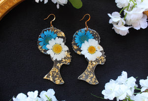 Blue and white Afro Queens earrings