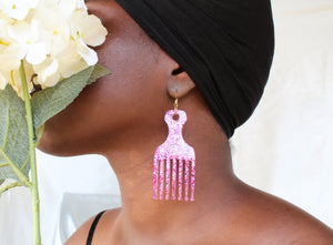Afro hair pick earrings