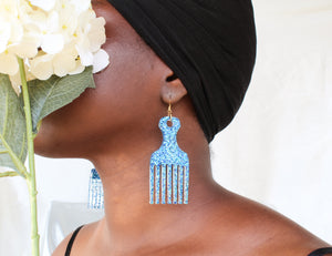 Afro hair pick earrings