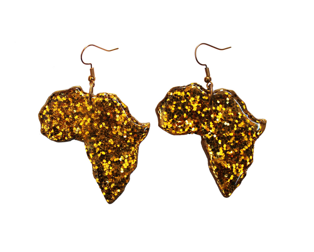 Gold Glitter Africa Earrings / African jewelry