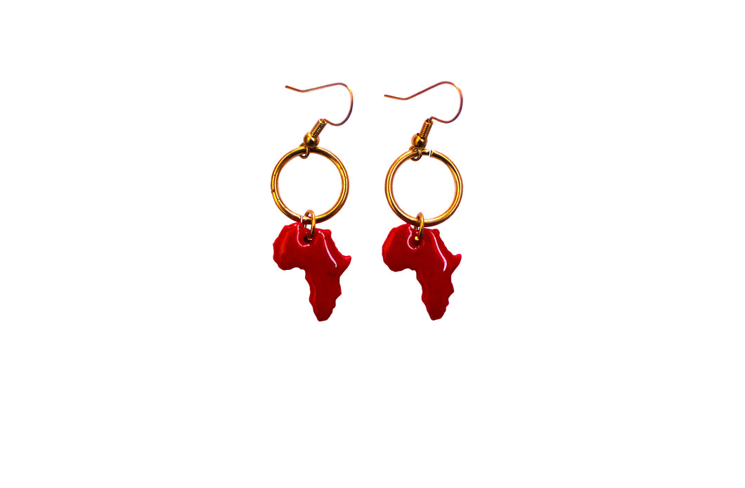 Small Red Africa Hoop earrings / African jewelry