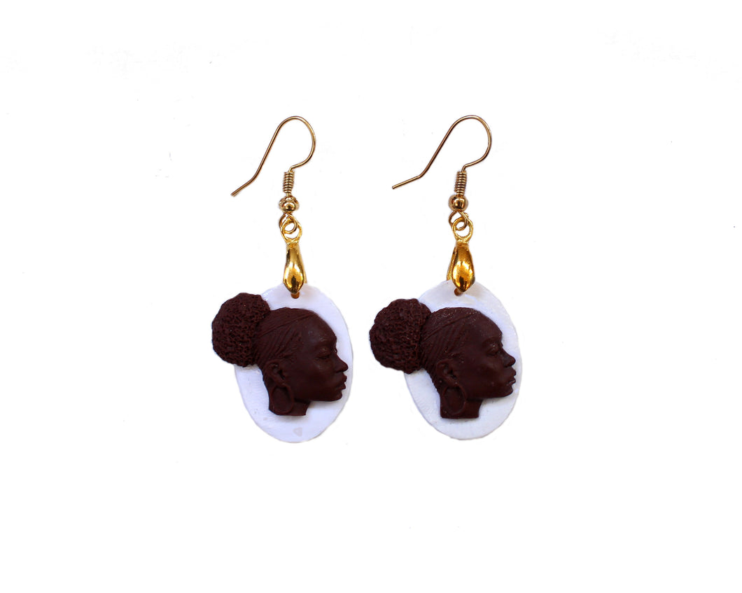 White Afrocentric African Woman earrings / African jewelry