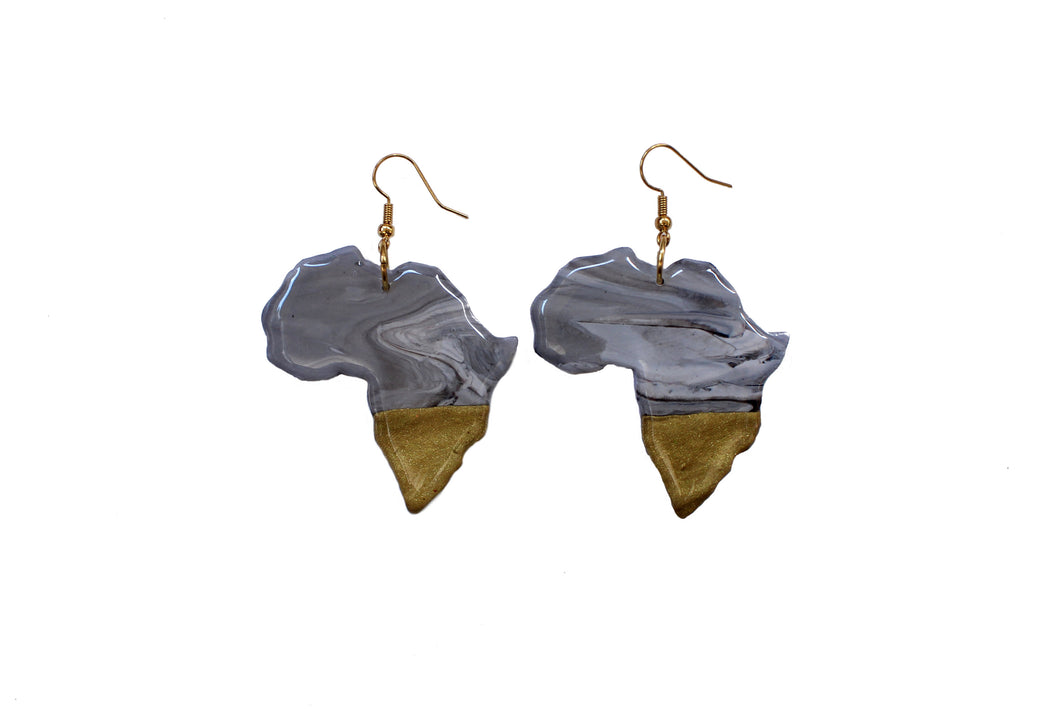Gold and marble Africa map earrings / Tabitha Brown earrings