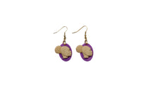 Load image into Gallery viewer, Purple African woman cameo earrings / African jewelry