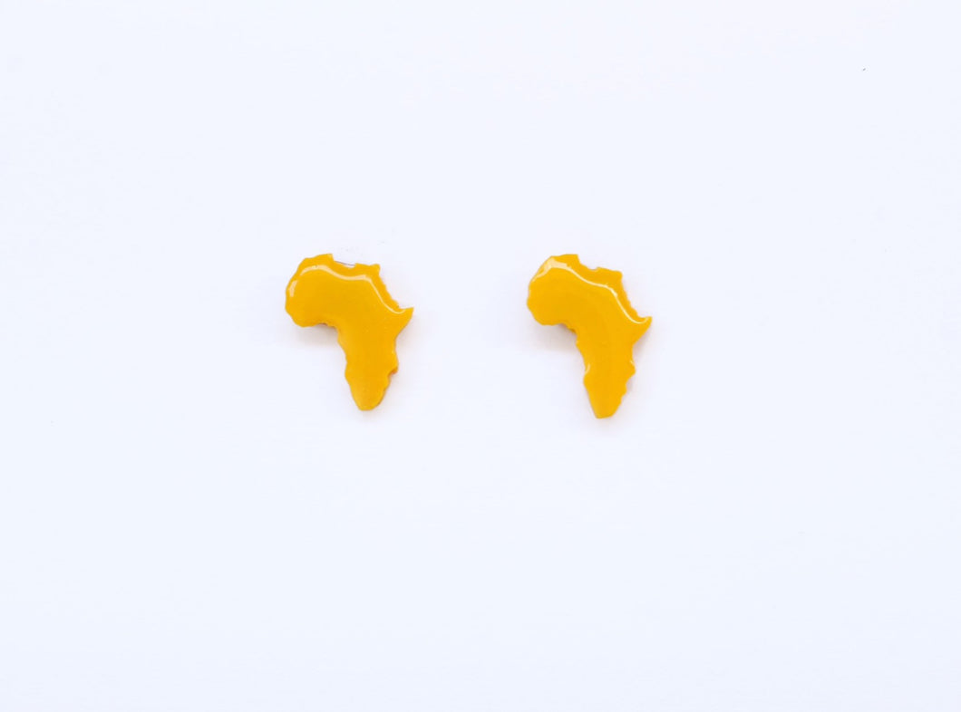 Yellow Africa stud earrings - small Africa shaped studs