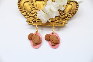 Pink African woman cameo earrings / African jewelry