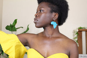 Shape of Africa earrings - Turquoise blue and gold Africa shaped clay earrings