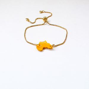 Adjustable Africa bracelet - Yellow africa shaped charm bracelet