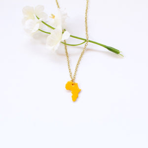 Small africa clay charm necklace - Yellow Africa shaped jewelry