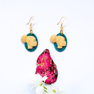 African woman cameo earrings - Turquoise