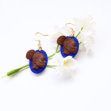 Load image into Gallery viewer, African woman cameo earrings- Navy blue