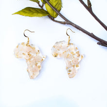 Load image into Gallery viewer, Africa shaped earrings - Real rose quartz and gold African jewelry